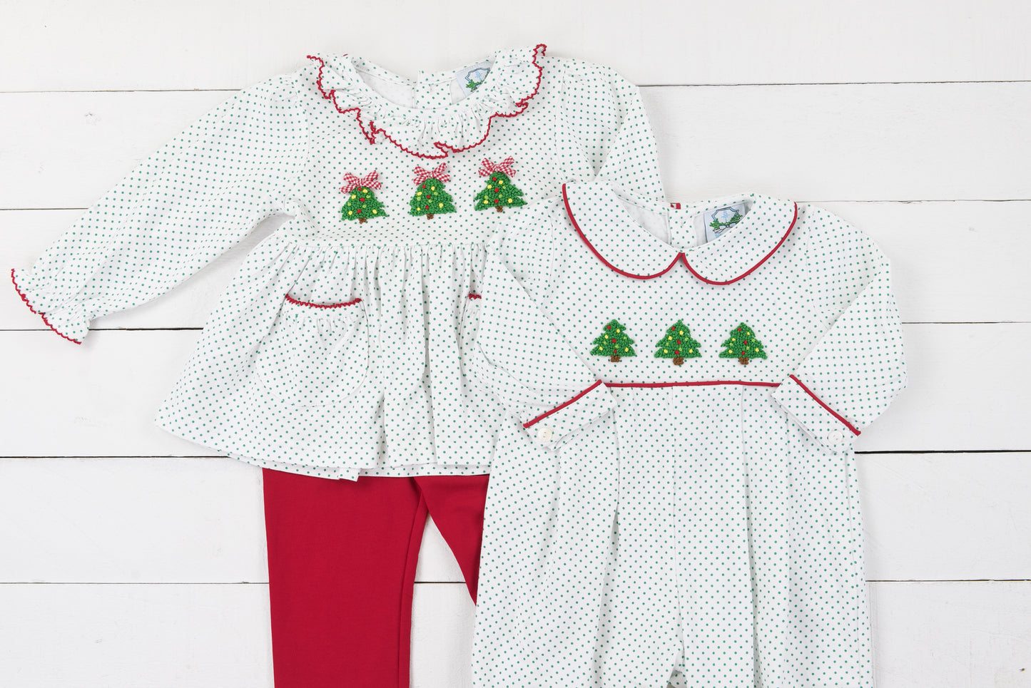 Green Bitty Dot Tree Boys Long Romper