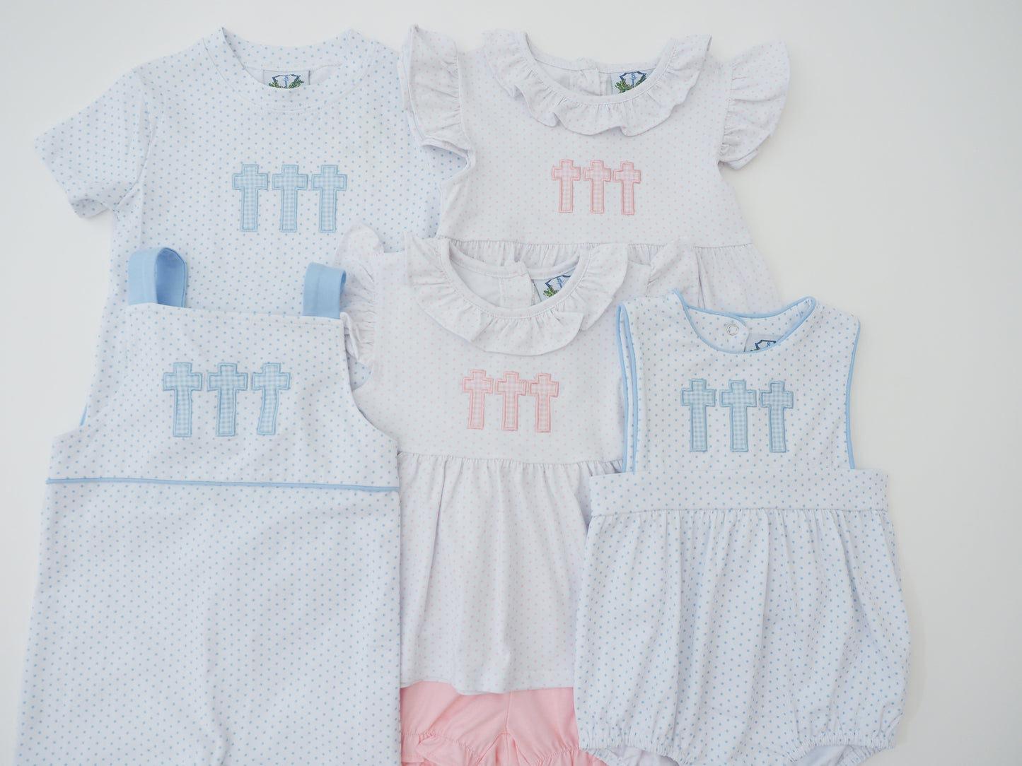 Pink Gingham Cross Trio Bubble Short Set