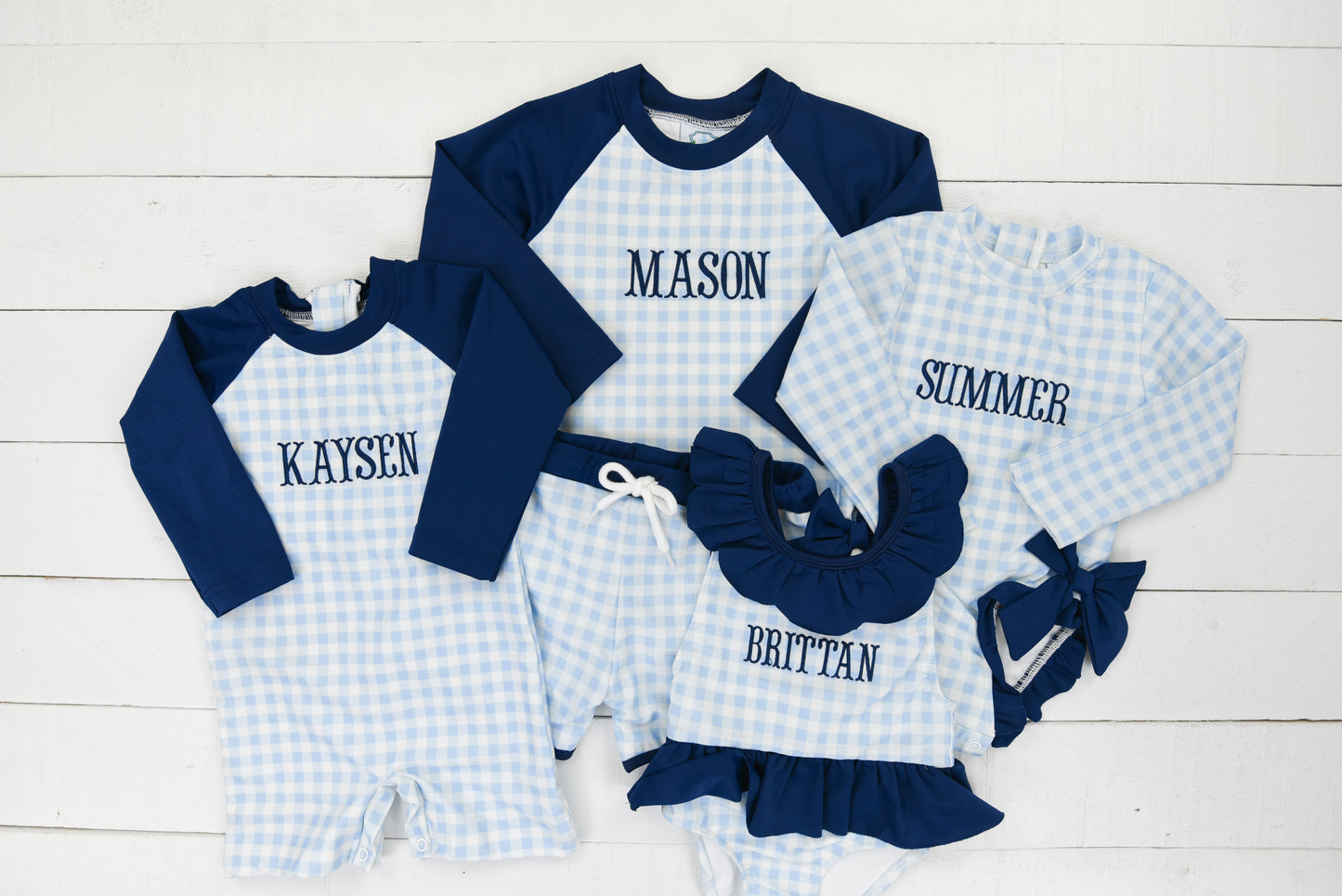 Navy and Gingham Boys Swim Set