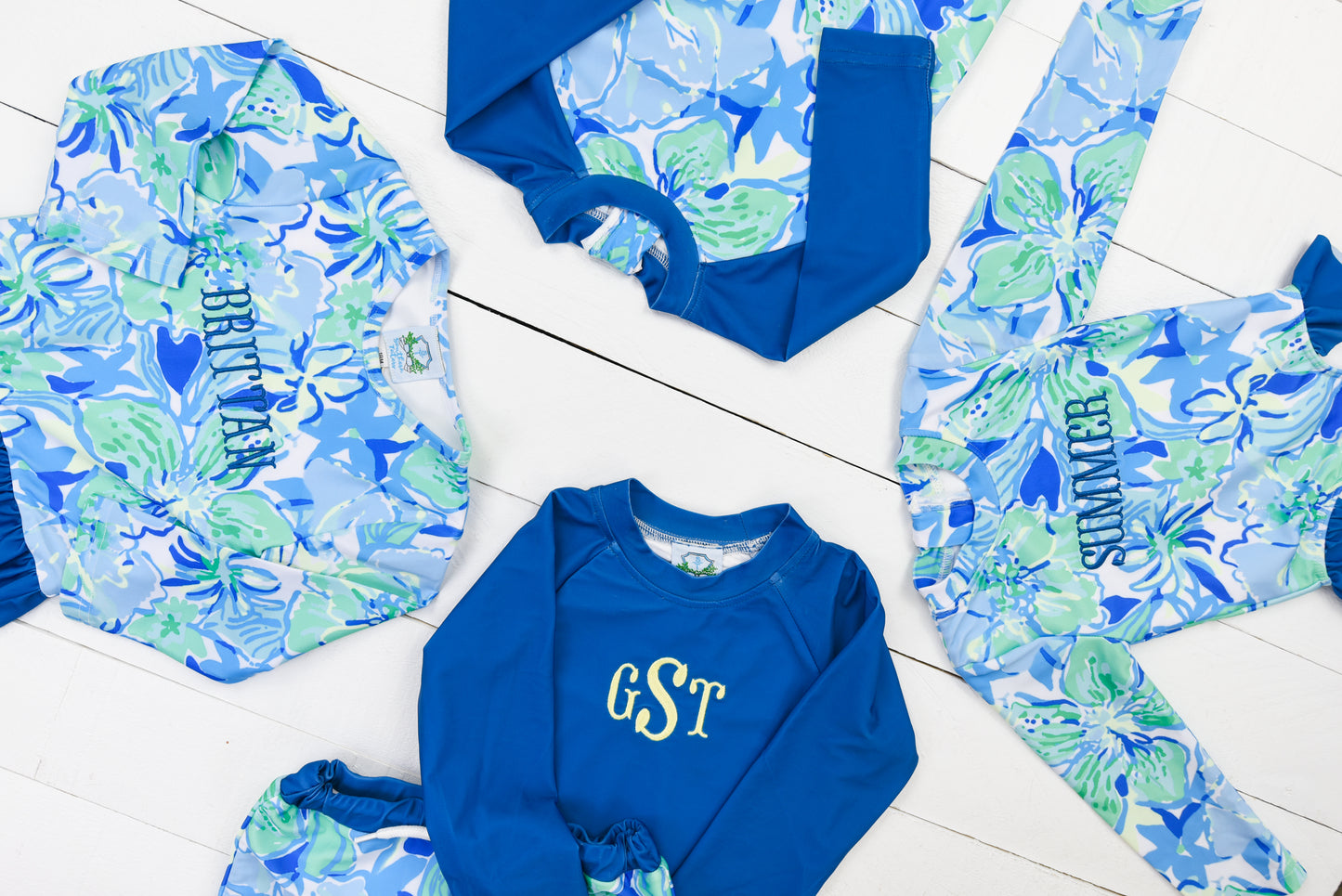 Blue Floral Boys Swim Set