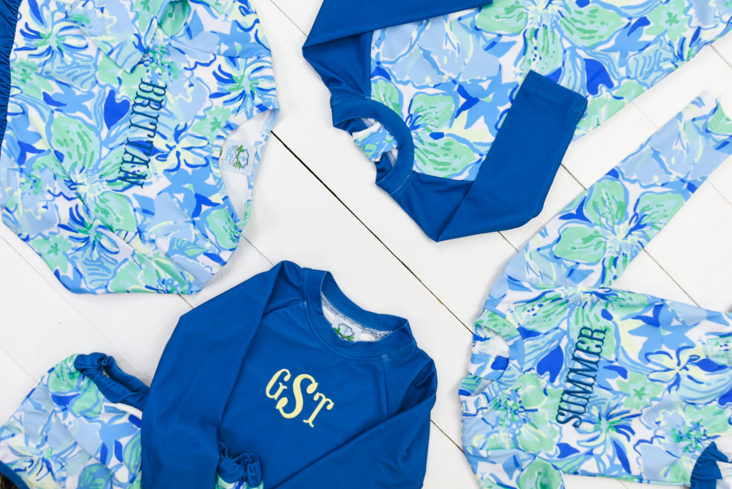 Blue Floral Boys Rashguard Suit
