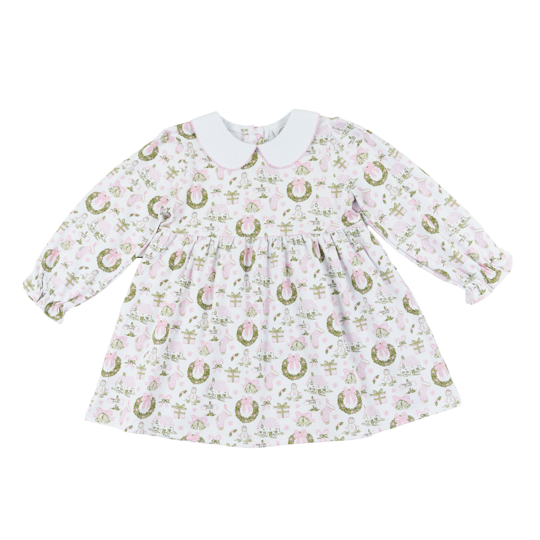 Christmas Toile and Stripe Girls Collins Classic Dress