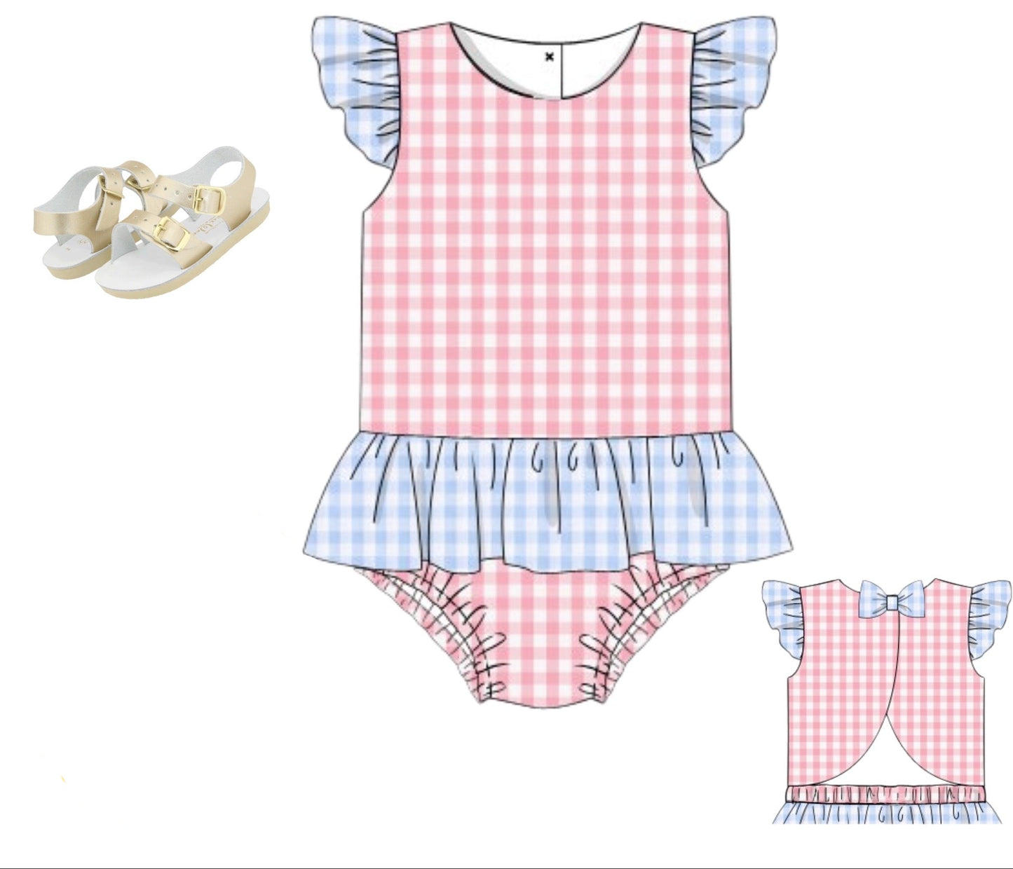 Pink and Blue Gingham Girl One PC Swim