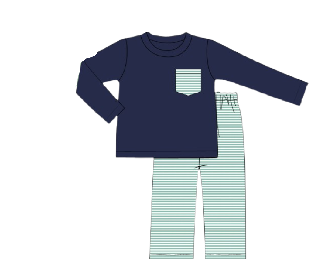 Simple Knit Navy and Green Boys Pant Set