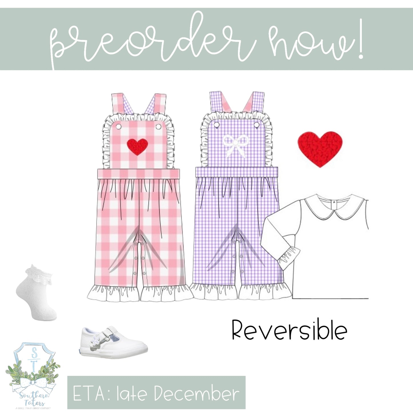 Reversible french knot heart/bow girls romper