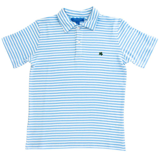 Short Sleeve Stripe Polo- Blue/White