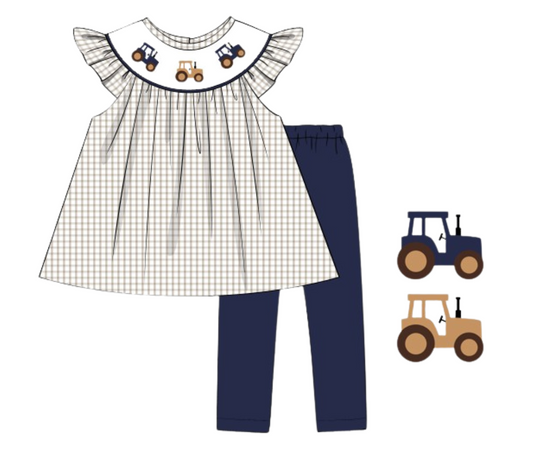 PO92: Smocked Tractor Girls Pant Set