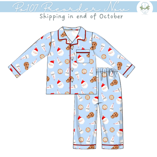PO107: Milk and Cookies Blue Pajama Set