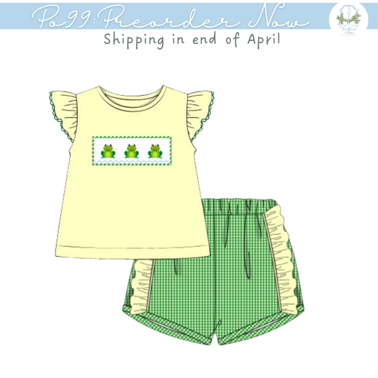 PO99: Smocked Green Frog Girl Short Set