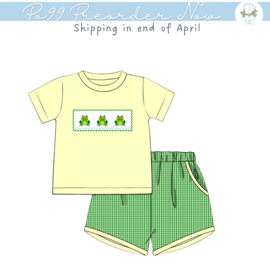 PO99: Smocked Green Frog Boy Short Set