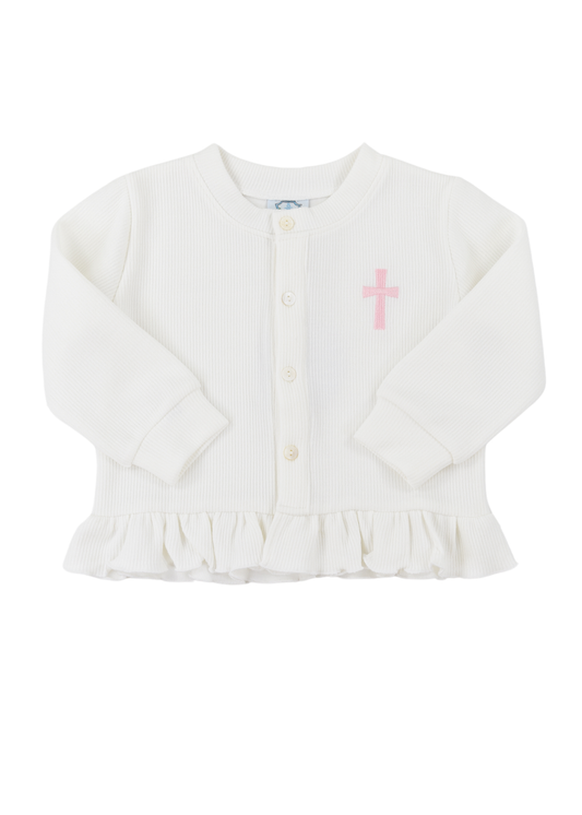 Pink Cross White Cardigan