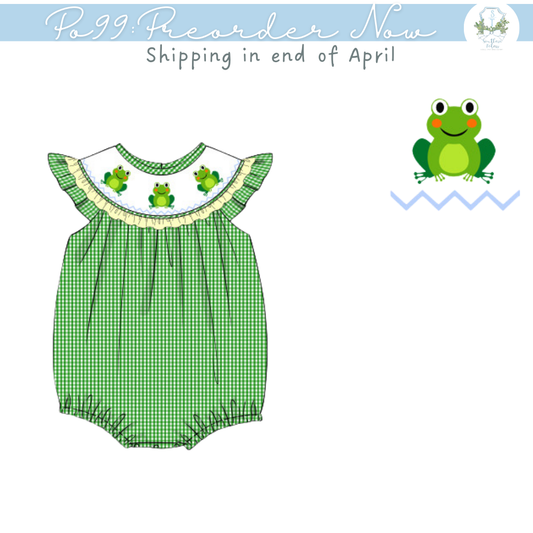 PO99: Smocked Green Frog Girl Girl Bubble