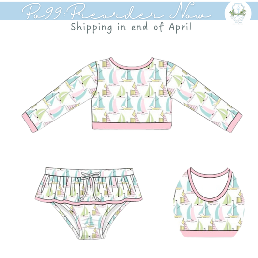 PO99: Sailboat Longsleeve Two Piece Swimsuit