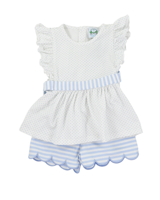 Blue Bitty Dot Girls Short Set