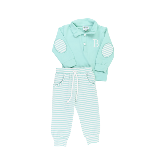 Simple Knit Mint Name Boys Jogger Set