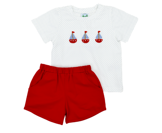 Bitty Dot Sailboat Boy Short Set