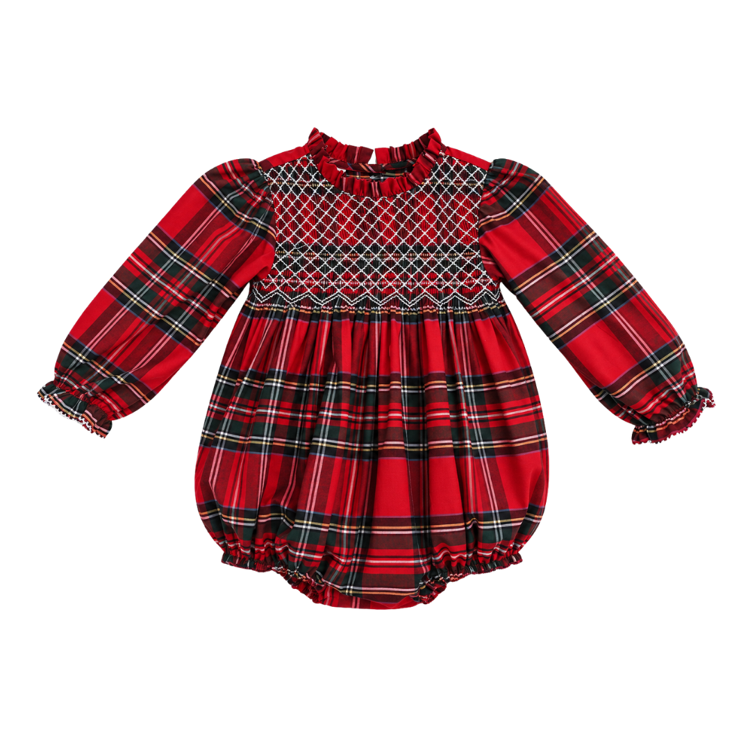 Tartan Plaid Girls Smocked Bubble