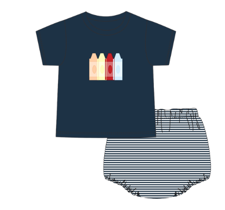 PO112: Colorful Applique Crayons Diaper Set