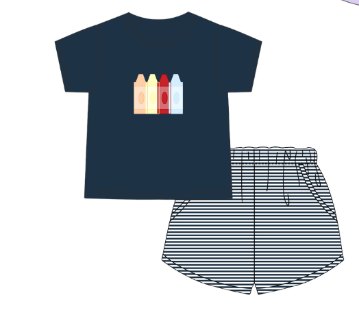 PO112: Colorful Applique Crayons Boy Short Set