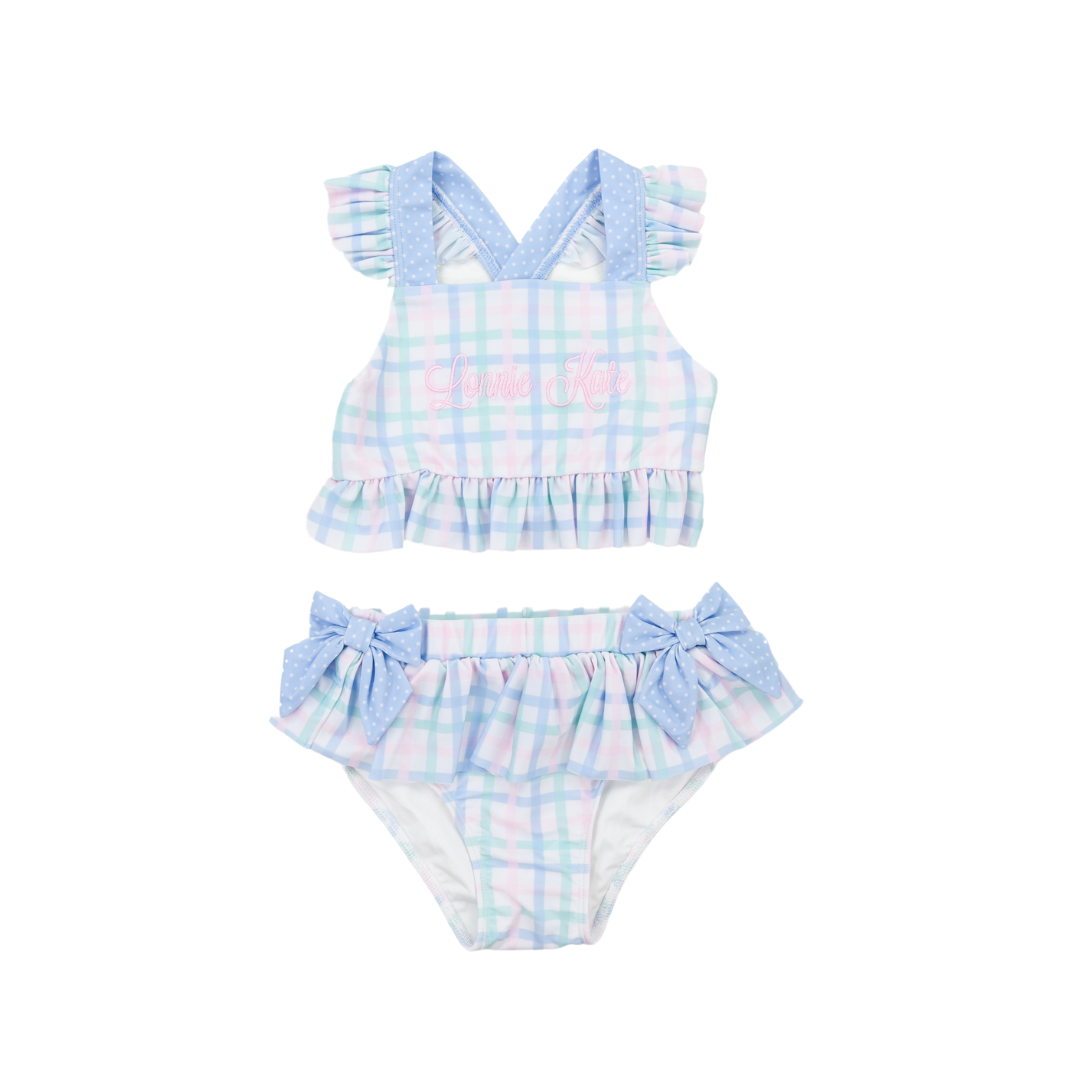 Plaid Two Piece Girls Swimsuit