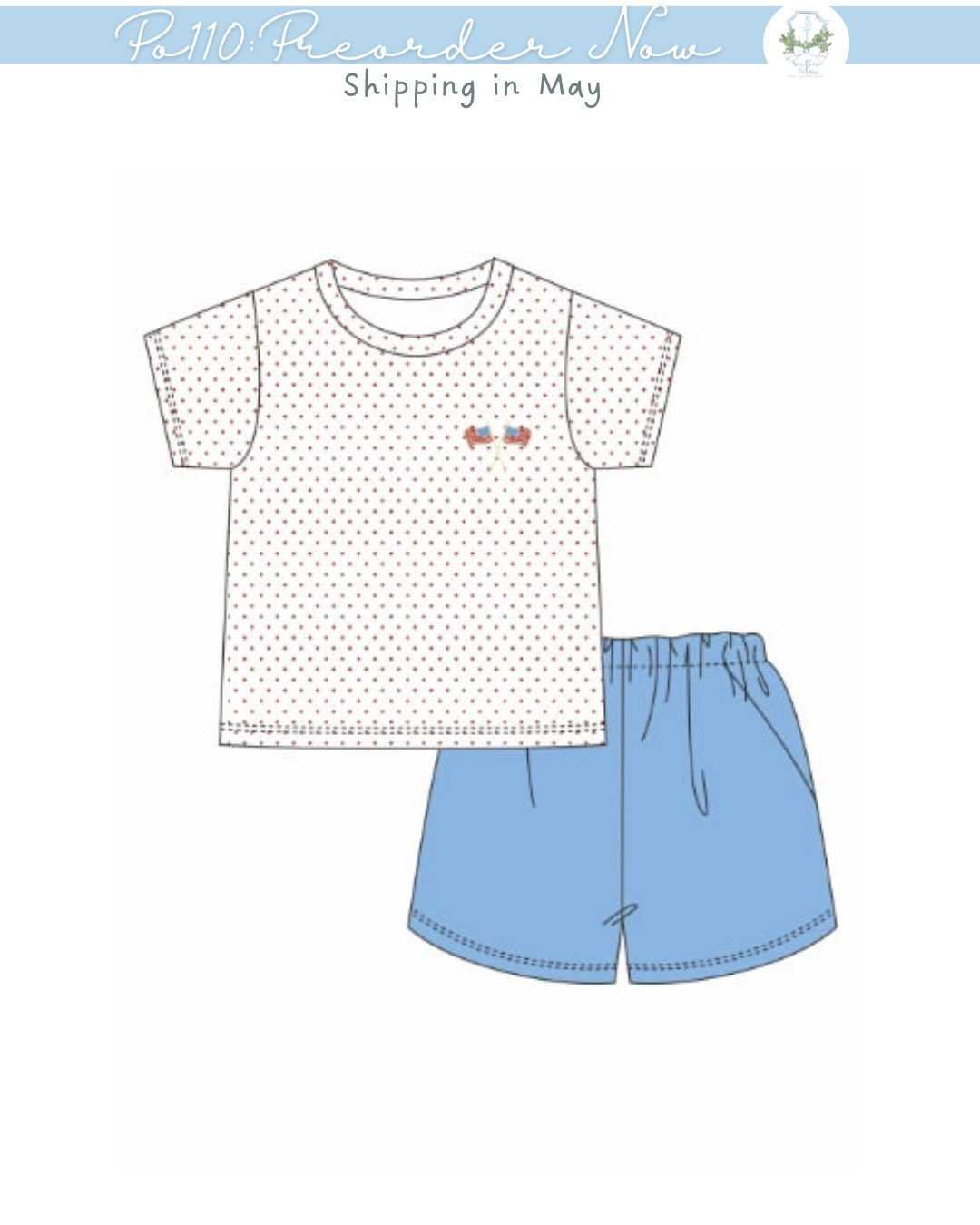 PO110: American Hand Stitch Flag Boy Short Set