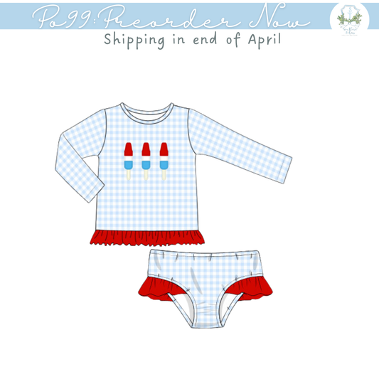 PO99: Bomb Pop Longsleeve 2pc Ruffle Swimsuit