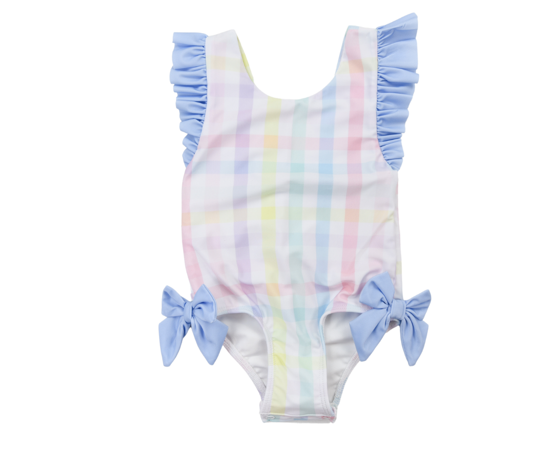 Pastel Plaid Girls One Piece Swimsuit