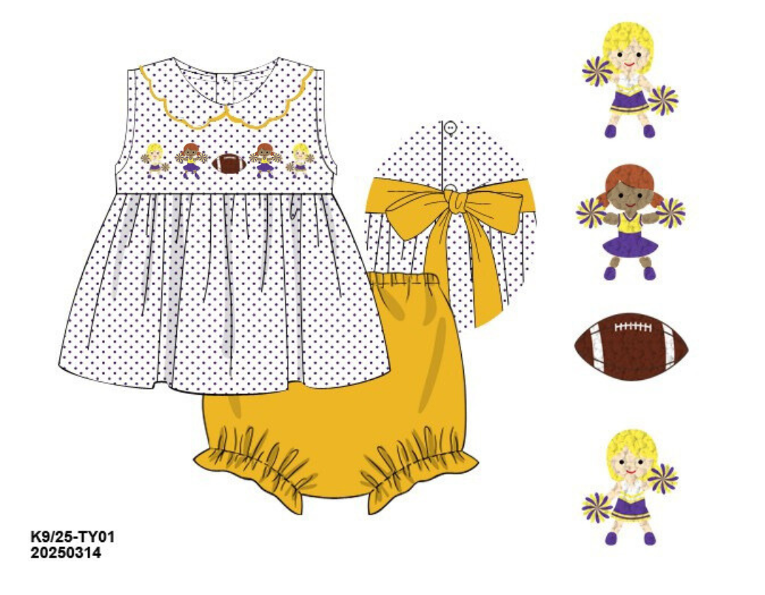 Saturday Night Lights French Knot Girls Bloomer Set - Purple & Gold