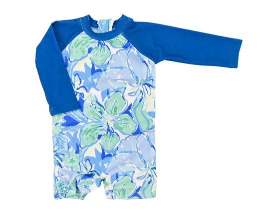 Blue Floral Boys Rashguard Suit