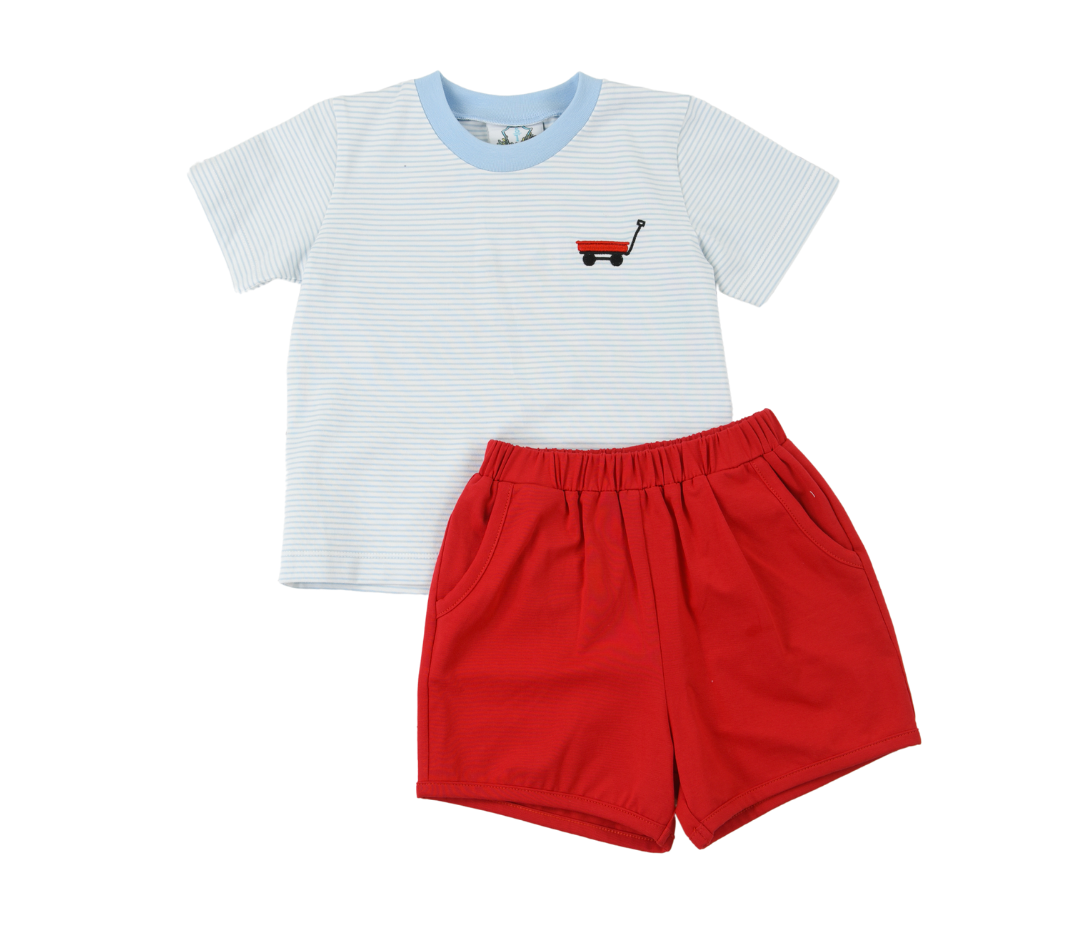 Little Red Wagon Knit Short Set