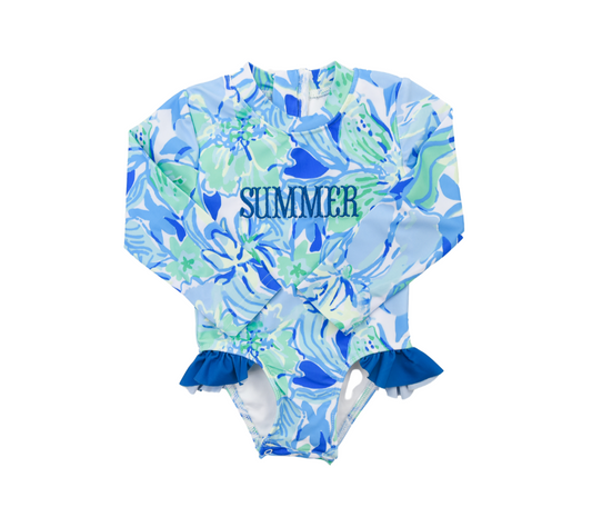 Blue Floral One Piece Swimsuit