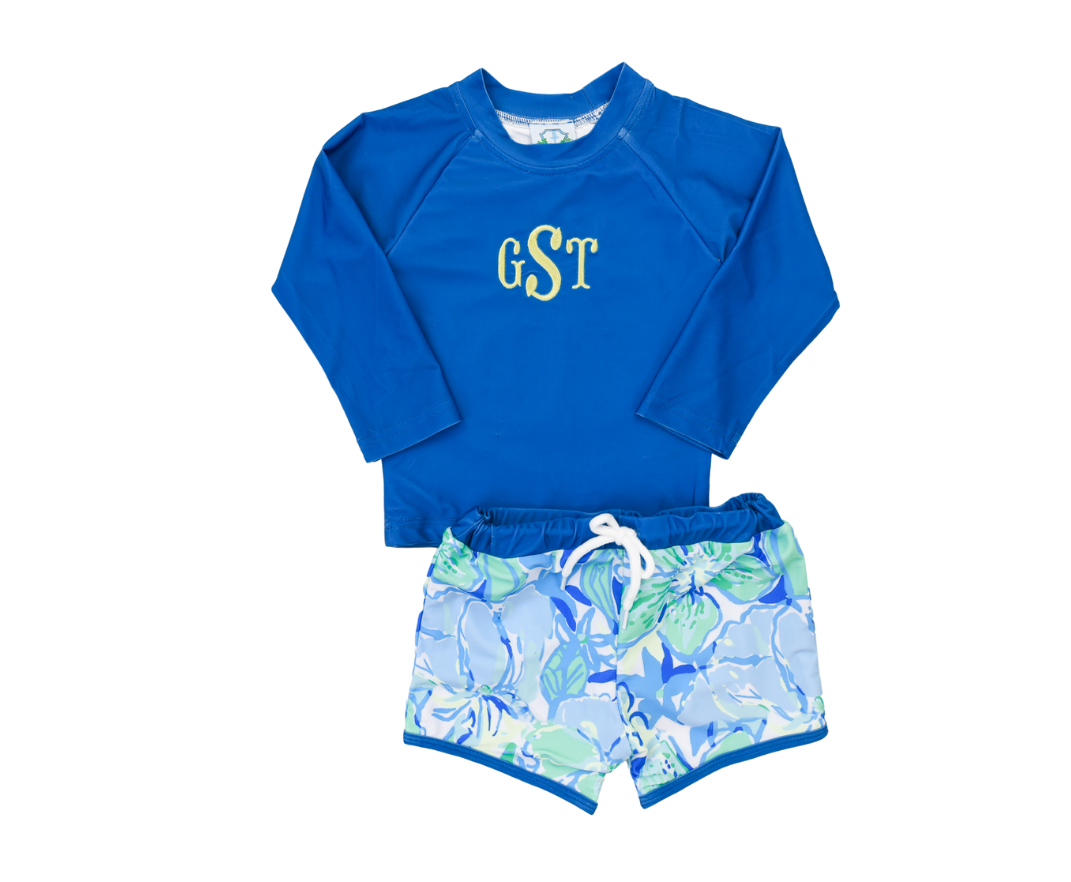 Blue Floral Boys Swim Set