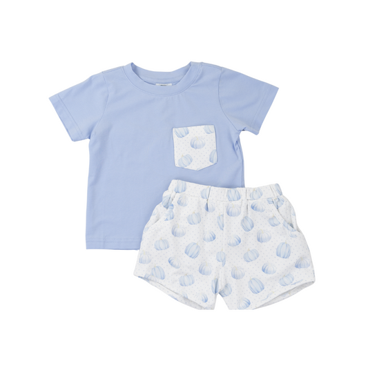 Printed Pumpkin Blue Short Set