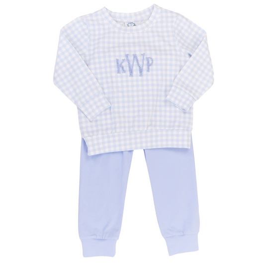 Blue Gingham Jogger Set