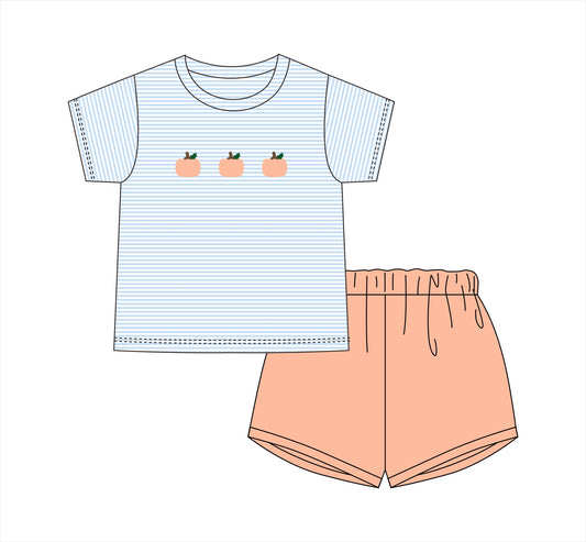 PO113: Loop Stitch Pumpkins Boys Short Set