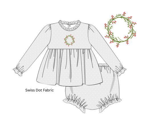 Holly Wreath Girls Bloomer Set