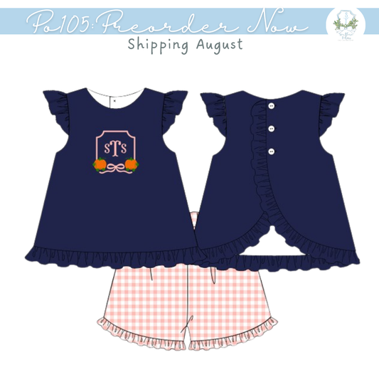 PO105: Navy Pumpkin Prep Girl Short Set