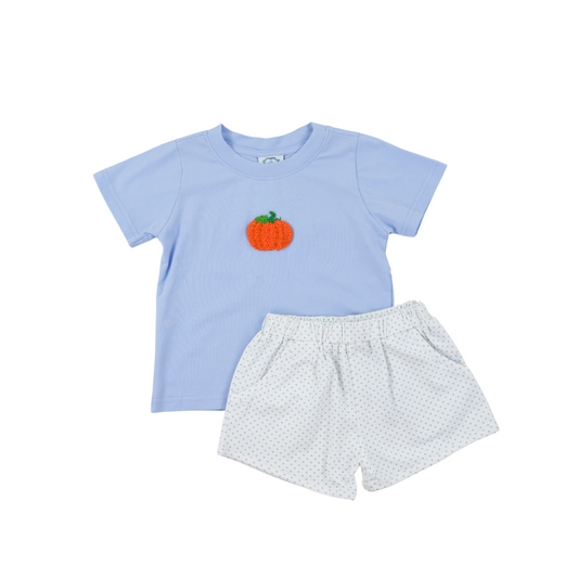 French Knot Pumpkin Boy Short Set
