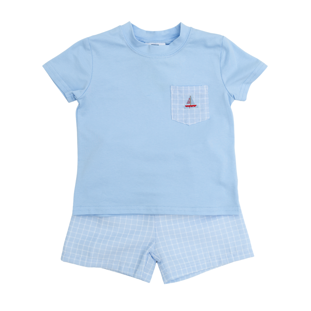 Plaid Sailboat Boy Short Set
