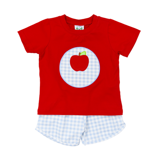 Circle Applique Apple Boy Short Set