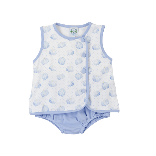 Printed Pumpkin Blue Button Diaper Set