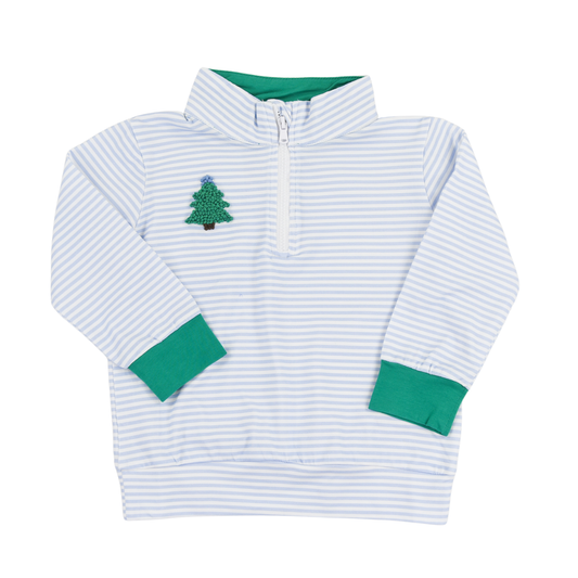Blue Stripe Tree Zip Pullover