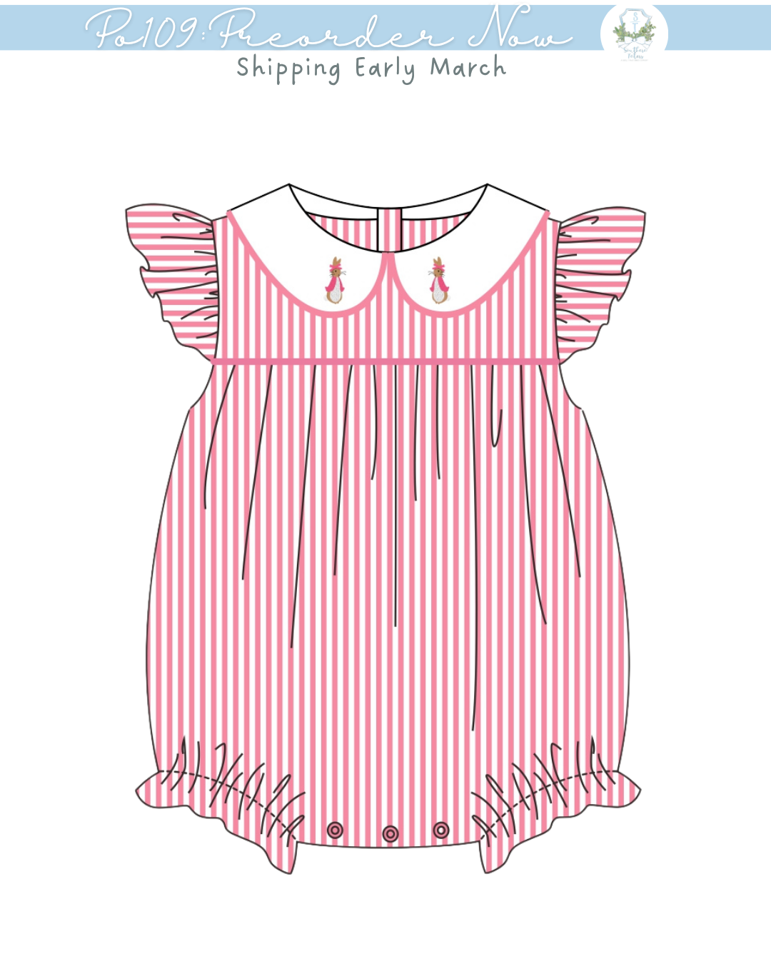 PO109: Seersucker Bunny Girls Bubble