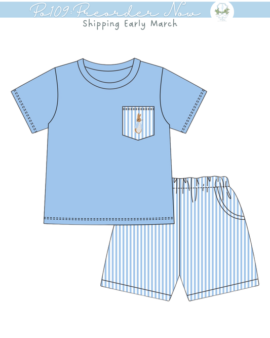PO109: Seersucker Bunny Short Set