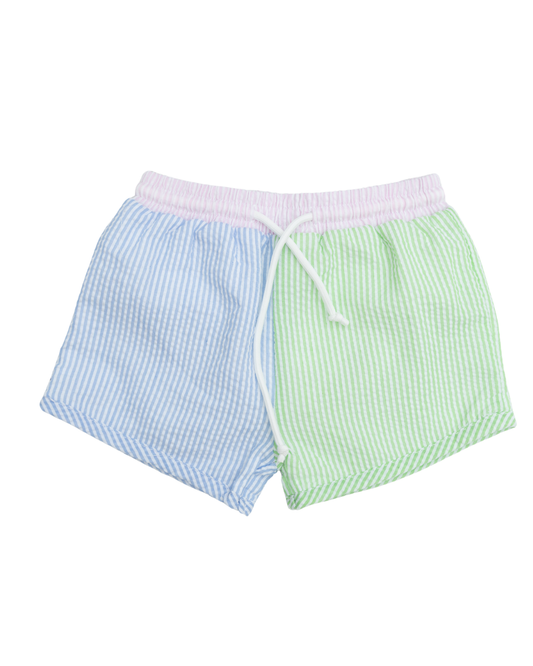Seersucker Colorblock Swim Trunks