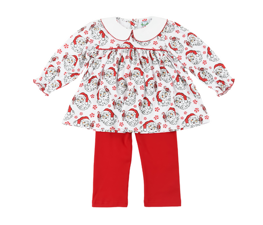 Red Santa Printed Girls Pant Set