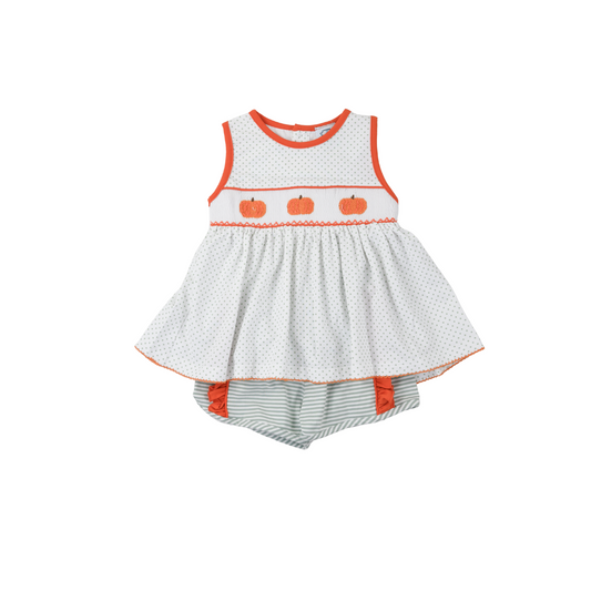 Smocked Pumpkin Girl Short Set