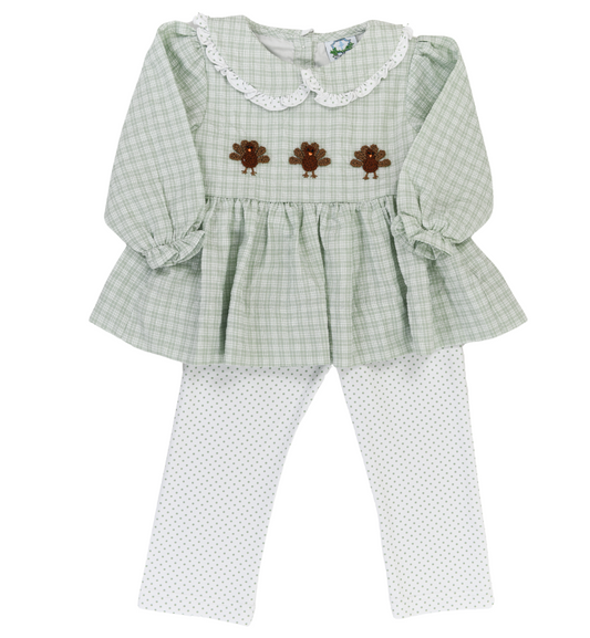 PO92: FrenchKnot Trio Turkeys Girls Pants Set