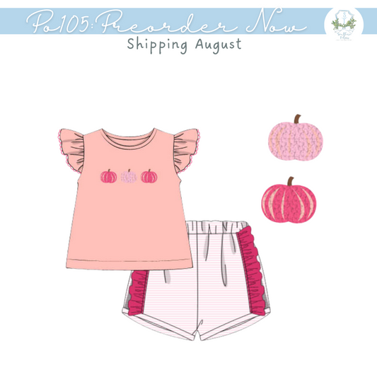 PO105: Cute & Colorful Pumpkin Knit Girls Short Set