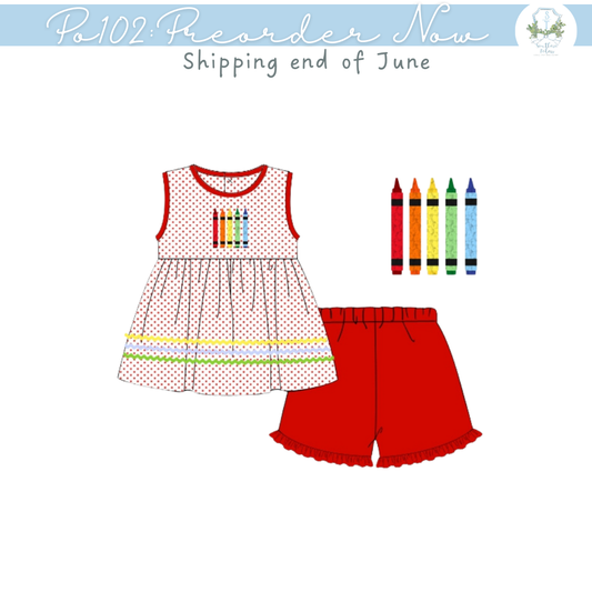 PO102: French Knot Crayons Girl Short Set